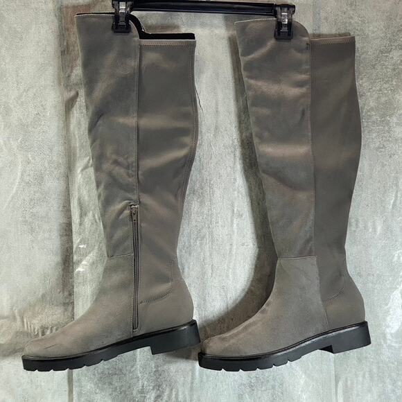 NINE WEST Women's Charcoal Tread Lug Sole Block-Heel Over-The-Knee Boots SZ 9.5 - Picture 2 of 12
